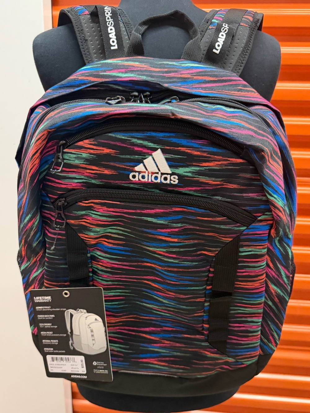 NWT Adidas Excel ||| Black Multicolor Wave-Stripe Backpack